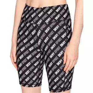 DKNY Sport Womens Logo Print High Waist Active Yoga Bike Shorts